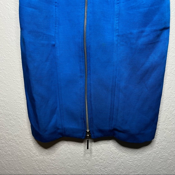 Andy The Anh Womens Sleeveless Full Zip Up Bodycon Dress Blue Sz 4 French Linen - Picture 4 of 8